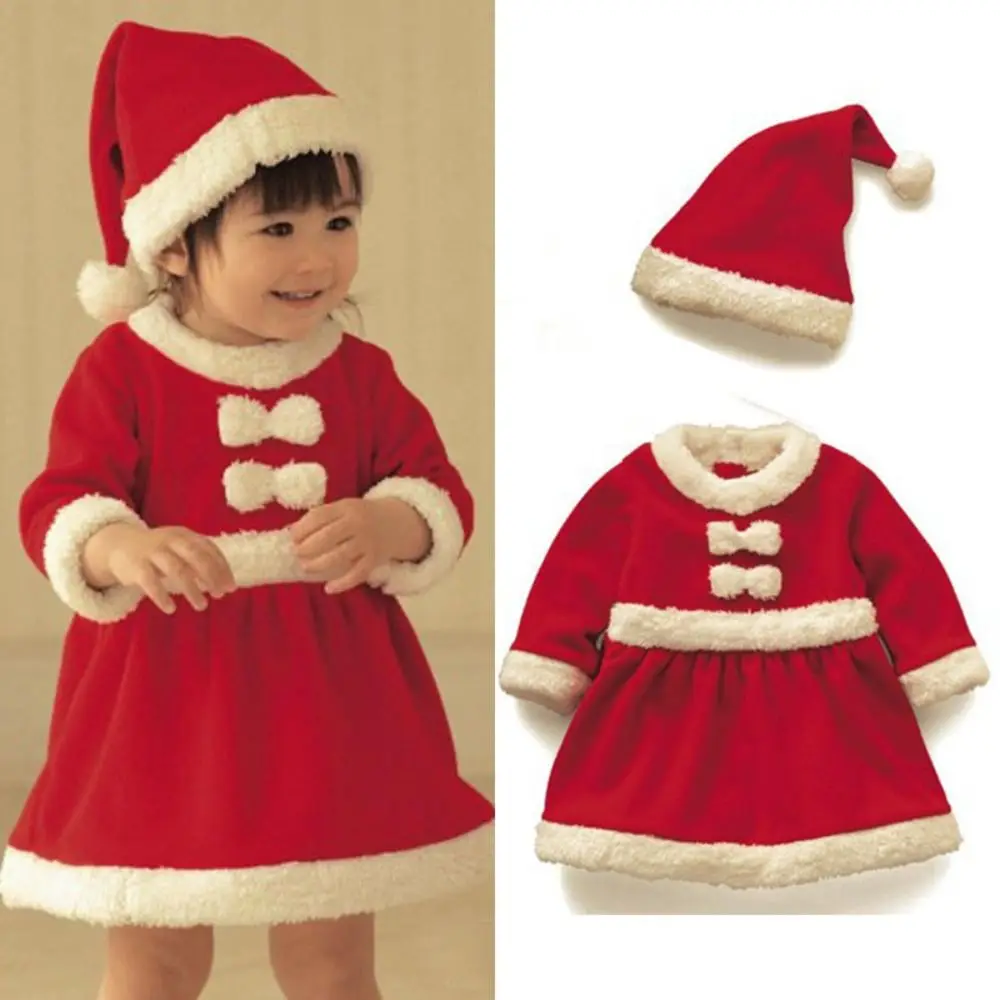 Red Xmas Clothes Party Cloth Accessories Toddler Baby With Hat Santa Claus Costume Party Masquerade Cloth Christmas Costume