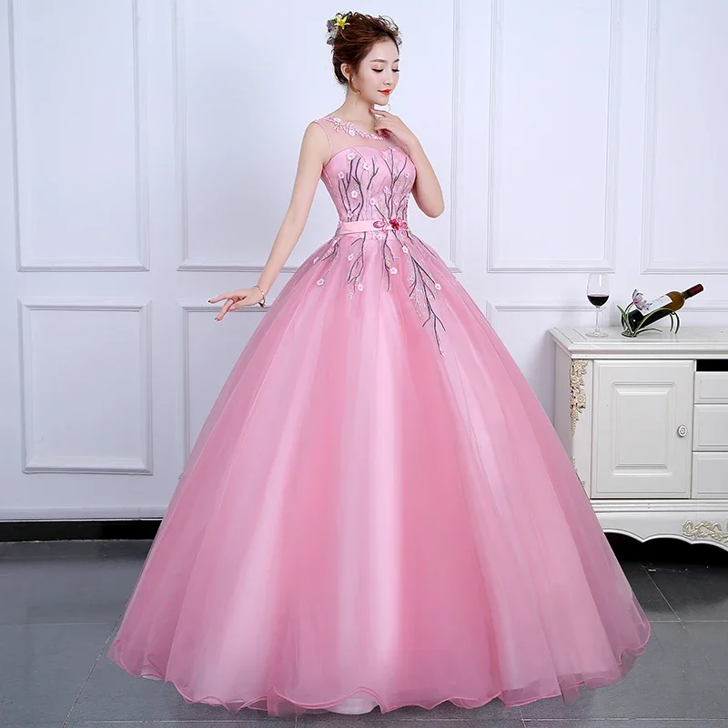 LIYYLHQ Elegant Sweet Pink Ball Gown 3D Floral Scoop Quinceanera Dresses Sleevelss Long Tulle Vestido De Debutante Customized