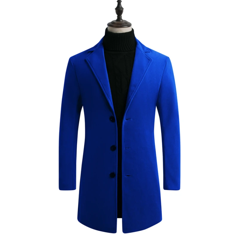 Cappotto lungo in lana di cotone da uomo 2023 autunno nuovo cappotto a vento Business Fashion Slim Fit classico cappotto di lana tinta unita