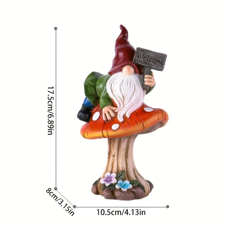 Mushroom elf garden ornament, resin white beard dwarf gnome statue garden ornament