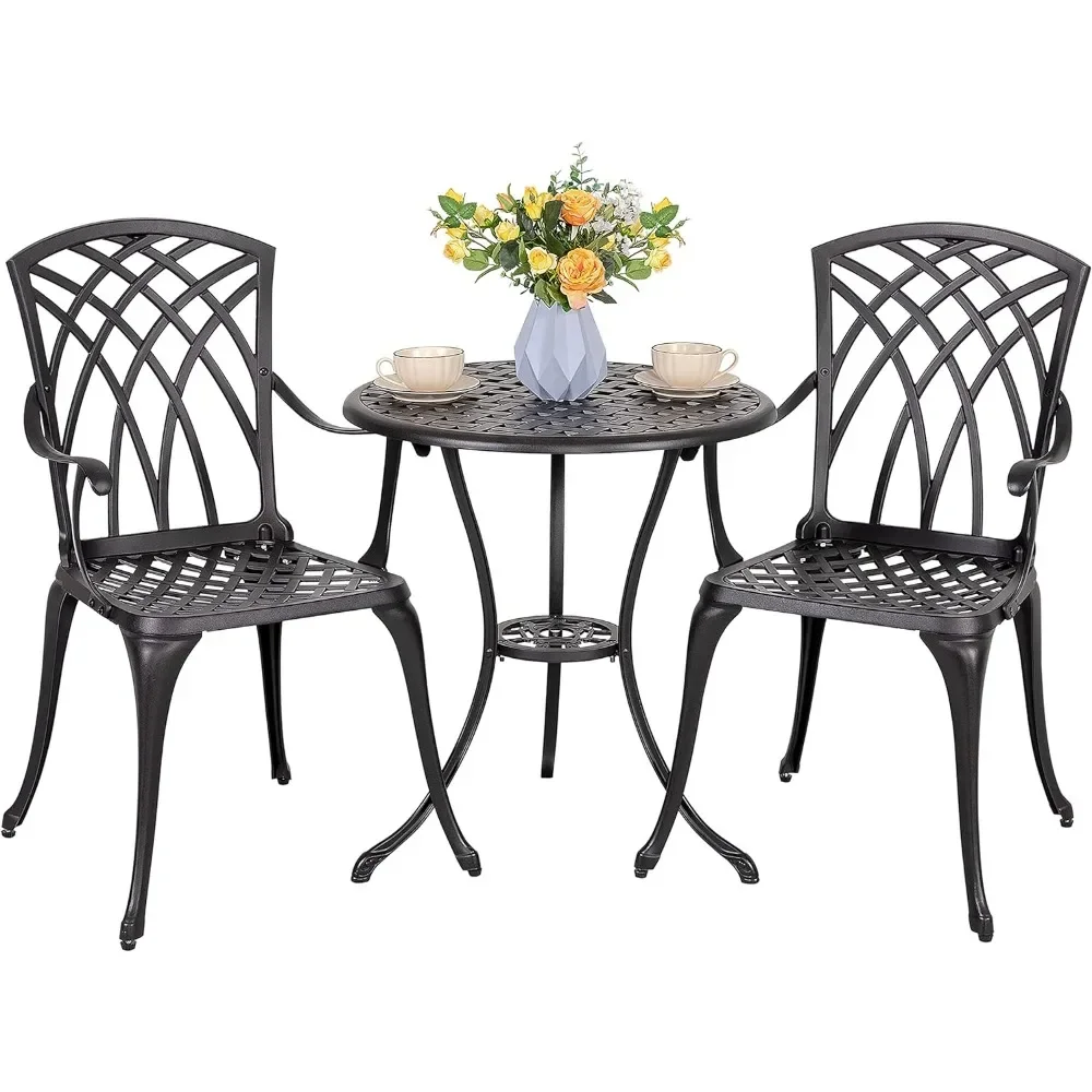 

Patio Bistro Sets 3 Piece Cast Aluminum Bistro Table and Chairs Set with Umbrella Hole Set of 2 for Patio Backyard, Black