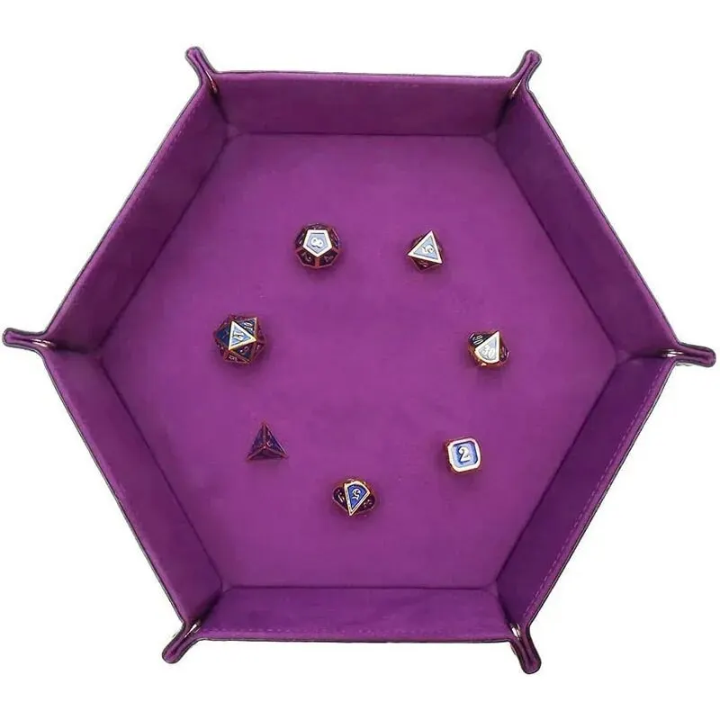 1 Pc PU Leather Velvet Folding Storage Tray Hexagonal Dice Tray Holder Storage Box Plain Desktop Storage Basket For Dice Games