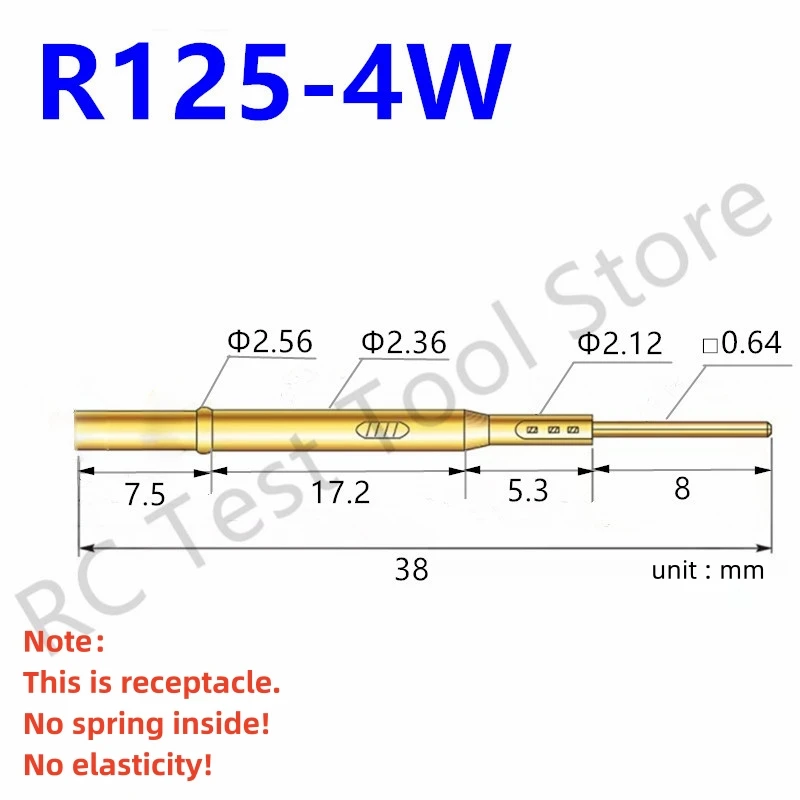 

50/100PCS R125-4W Test Pin P125-B1 Receptacle Brass Tube Needle Sleeve Seat Wire-wrap Probe Sleeve Length 38mm Outer Dia 2.36mm