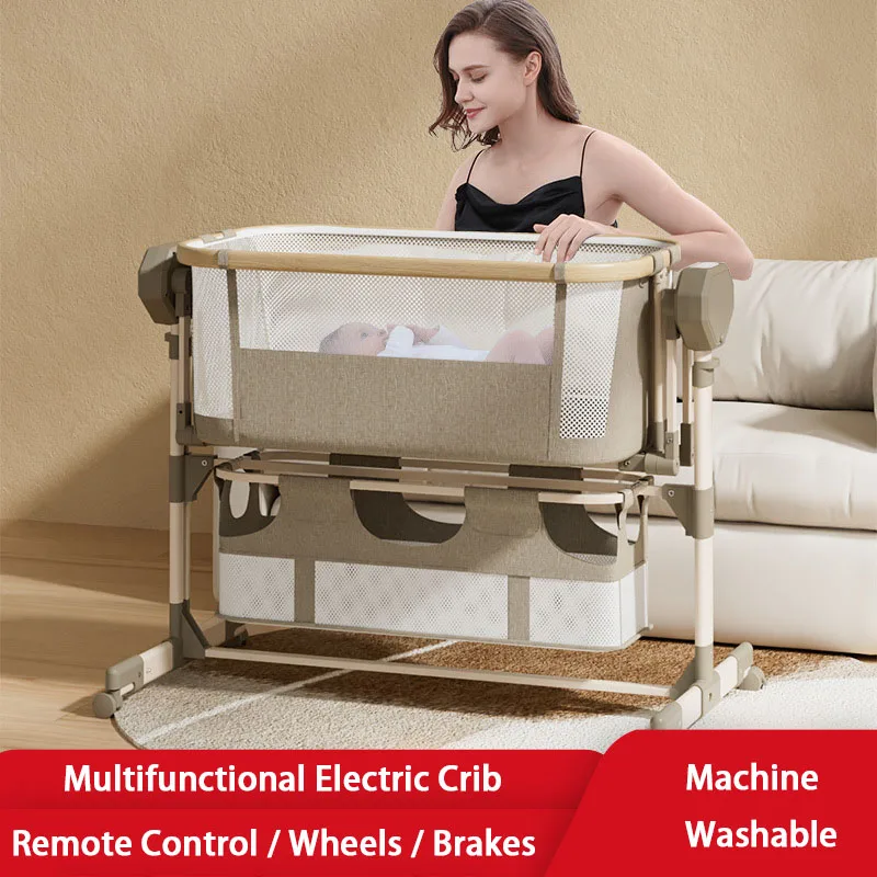 

Многофункциональная детская кроватка-люлька, электрическая колыбель для новорожденных, регулируемая по высоте, с беспроводным пультом управления и таймером, на колесиках, моющаяся.