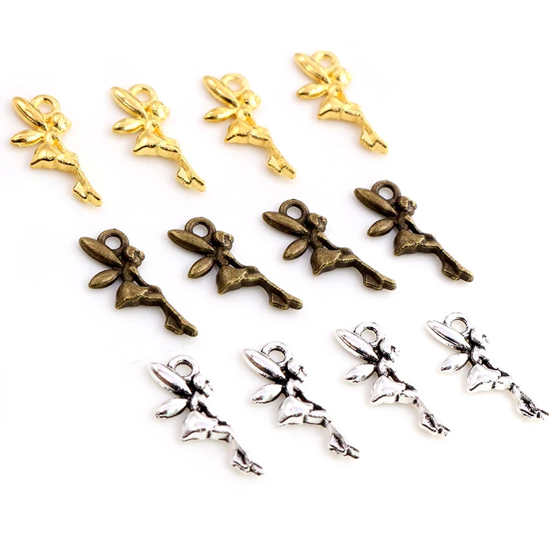 19x8mm 40pcs Antique Silver Plated Angel Gold colors Girl With Wings Handmade Charms Pendant:DIY for bracelet necklace