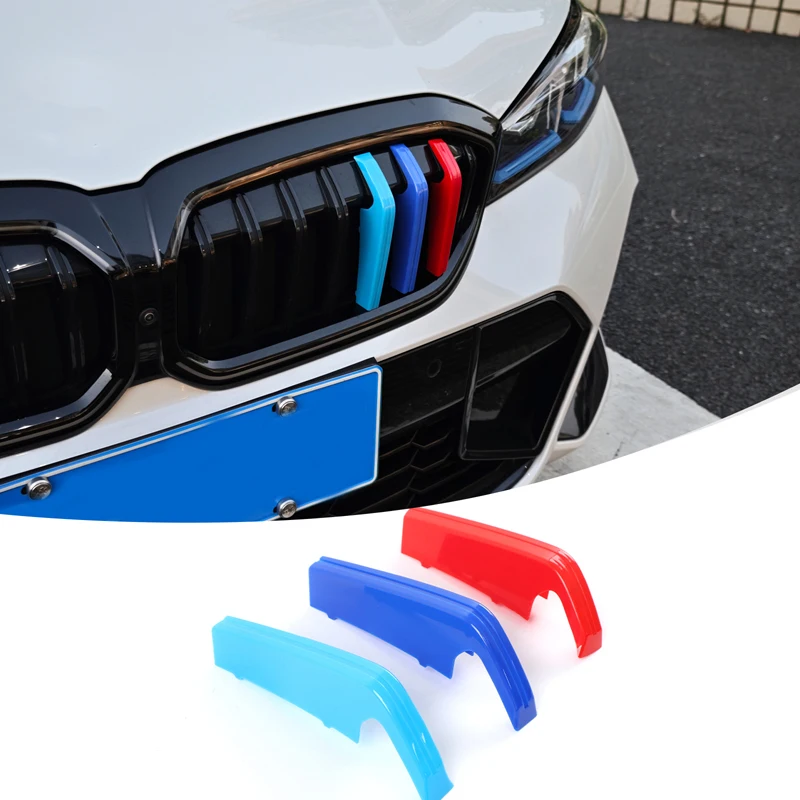 ل 2025-2026 BMW 3 Series G20 شبكة أمامية للسيارة شرائط زخرفية BMW شرائط ثلاثية الألوان ملحقات السيارة الخارجية