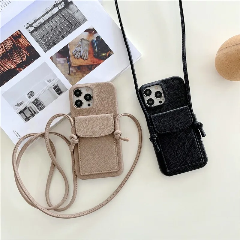 

Luxury Business Card Holder Diagonal Lanyard Female Soft Case For Iphone 11 12 13 Pro Max 7 8 Plus Xr X Xs Se 2020 Cover Fundas