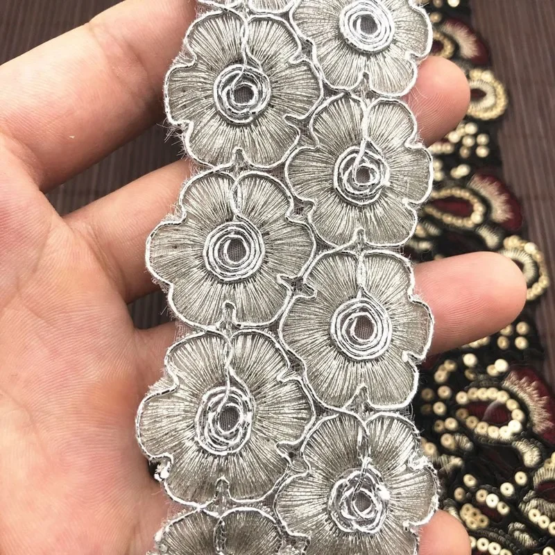 1 Yards Sequin Lace Trim Lace Fabric DIY Embroidery Ribbons for Garments Headdress Wedding Decor Sewing Handmade Supplies