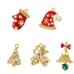 ZHUKOU,Brass Metal Christmas Oil Drip Bells Hat Gloves Jewellery Pendant for DIY Bracelet Necklace Jewellery Making Accessories