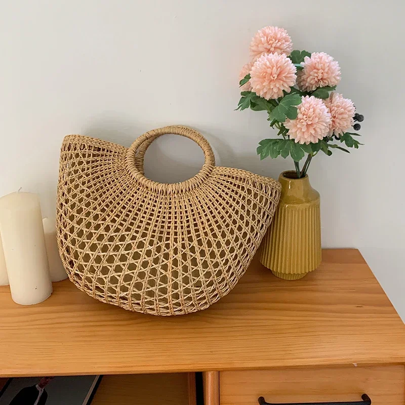 Luxury Hollow Designer Beach Shoulder Bag High Quality Brand Straw Handbag Women Summer Raffia Woven Travel Basket Tote Bags