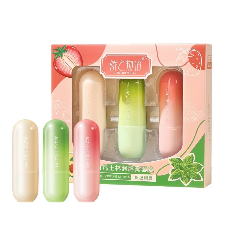 3 ピース/箱フルーツシリーズリップクリームセット保湿さわやか非粘着性ひび割れ防止唇マスクワセリン唇メイクアップギフト新しい