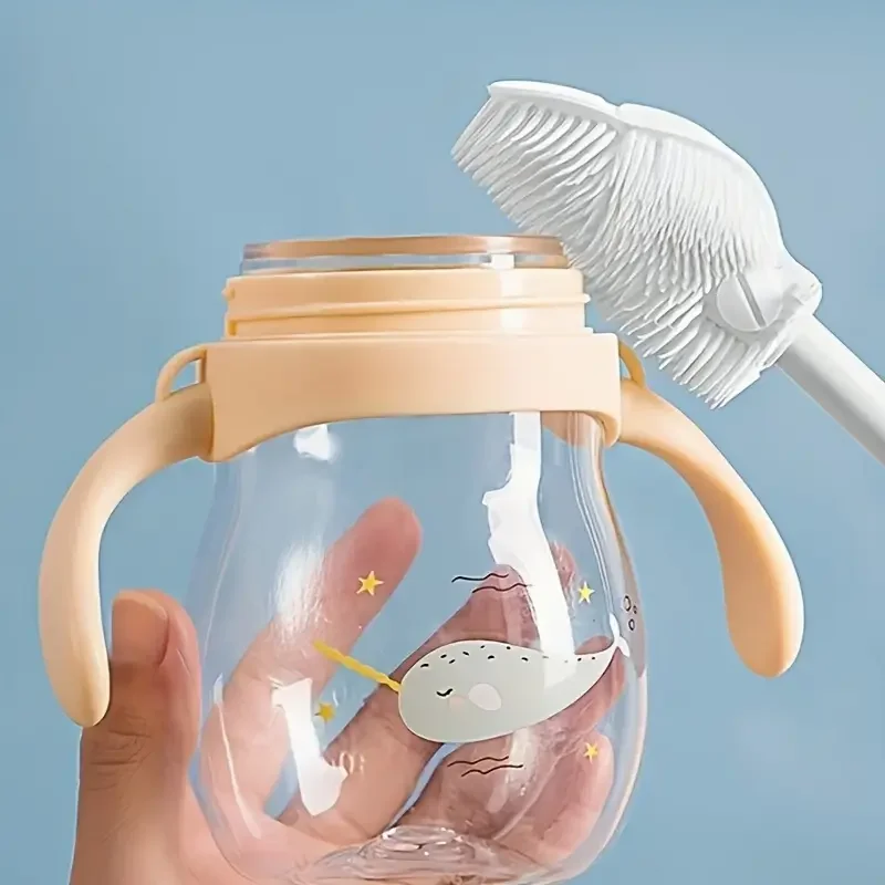 Long Handled Soft Silicone Cup Brush with Foldable Head -360° Full Coverage, Portable and Reusable Bottle and Cup Cleaning Tool