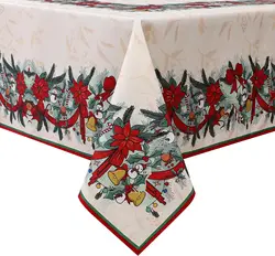 Christmas Bells Snowman Poinsettia Rectangle Tablecloth Party Decorations Winter Xmas Waterproof Tablecloth Christmas Decoration