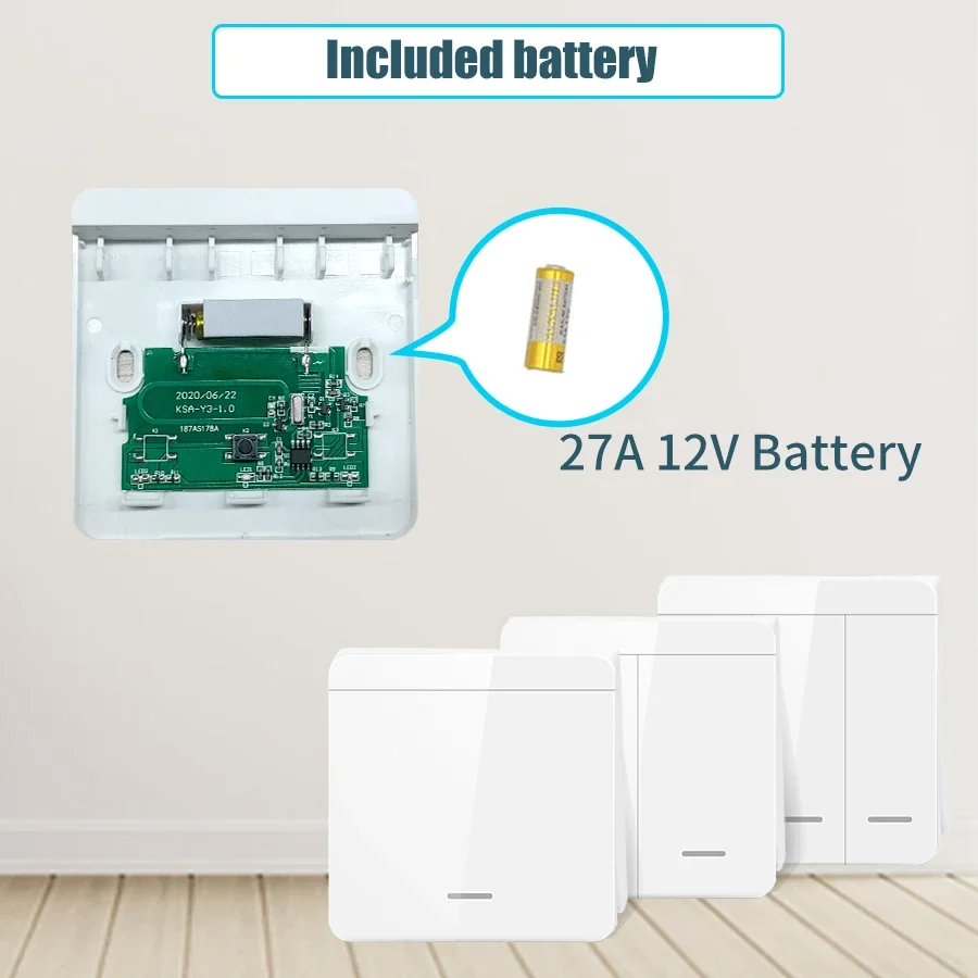 RF433Mhz Interruptor sem fio, 1, 2, 3 Gang Wall Panel, Safety Light Switch, Controle remoto, 10A, 110V, 220V, LED Light Switch para Casa