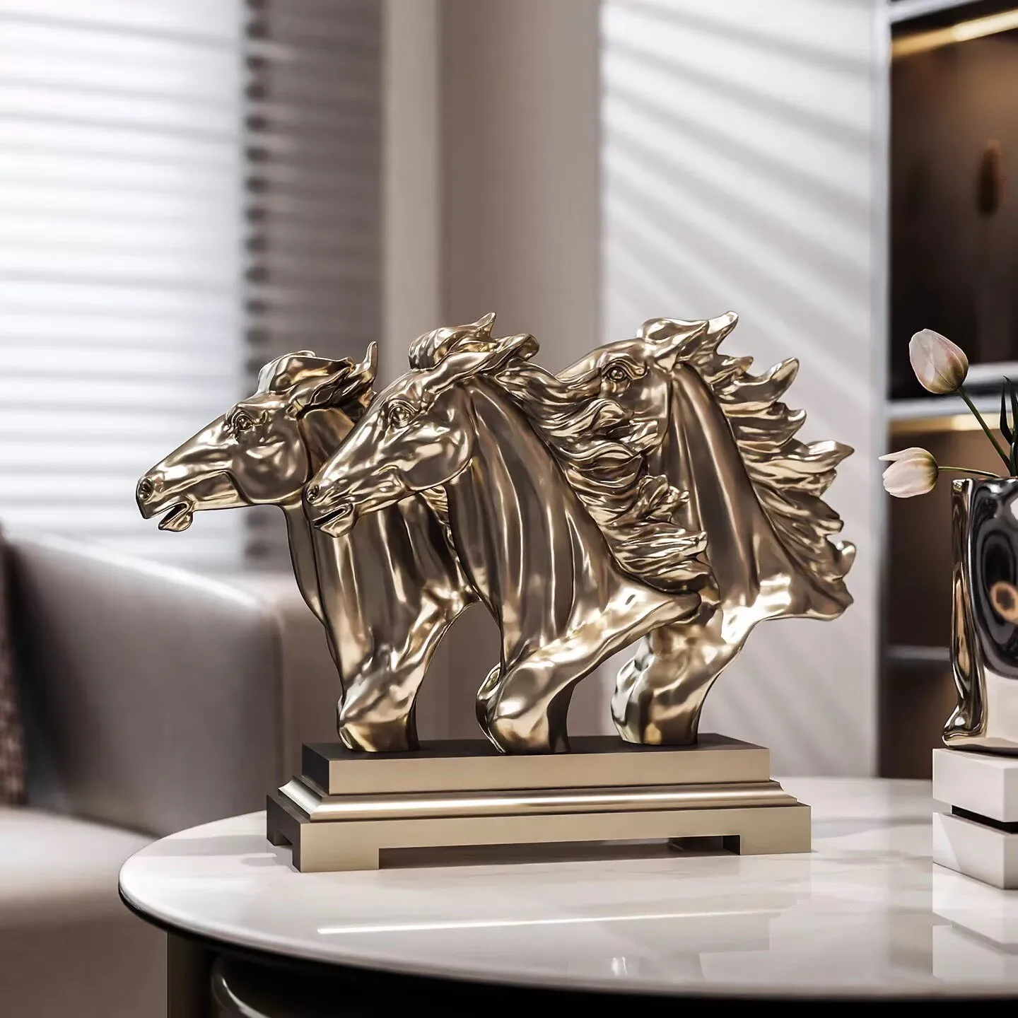 Three Headed Horse Sculpture Room Decor Successful Horse Head Decoration Living Room Desktop Decor Home Accessories