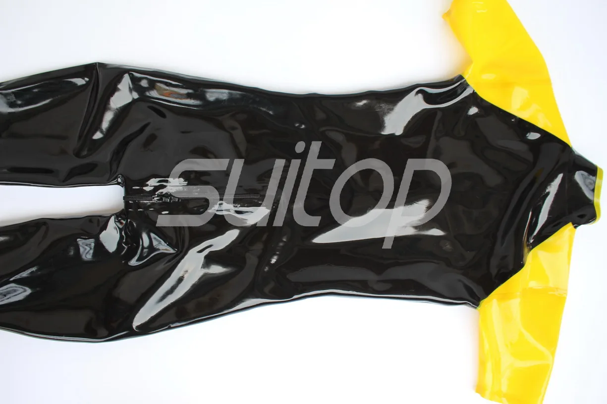 بدلة قطط مطاطية للرجال من اللاتكس الثقيل 0.6 ملم مع سحاب أمامي مع قطع شرطي من السيليكون خارج الصورة الحقيقية