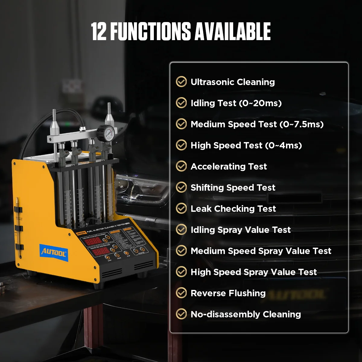 AUTOOL CT150 Ultrasonic Fuel Injector Cleaner & Tester Machine,4‑Cylinder Simultaneous Test & Clean,28KHz,110V with Drain Valve,for Petrol Car Motorcycle Fuel Injector Maintenance