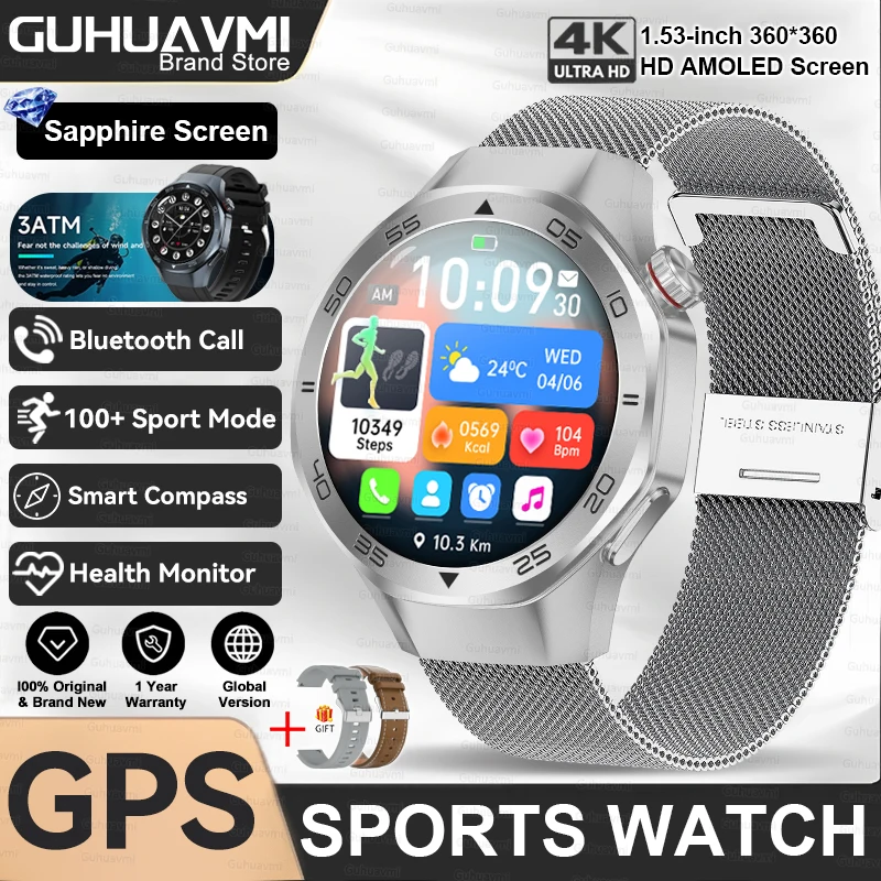 2025 New Watch 5 Pro High-end GPS Smartwatches Sapphire Glass Screen Build-in GPS Compass Men 3ATM Waterproof Sports Smart Watch