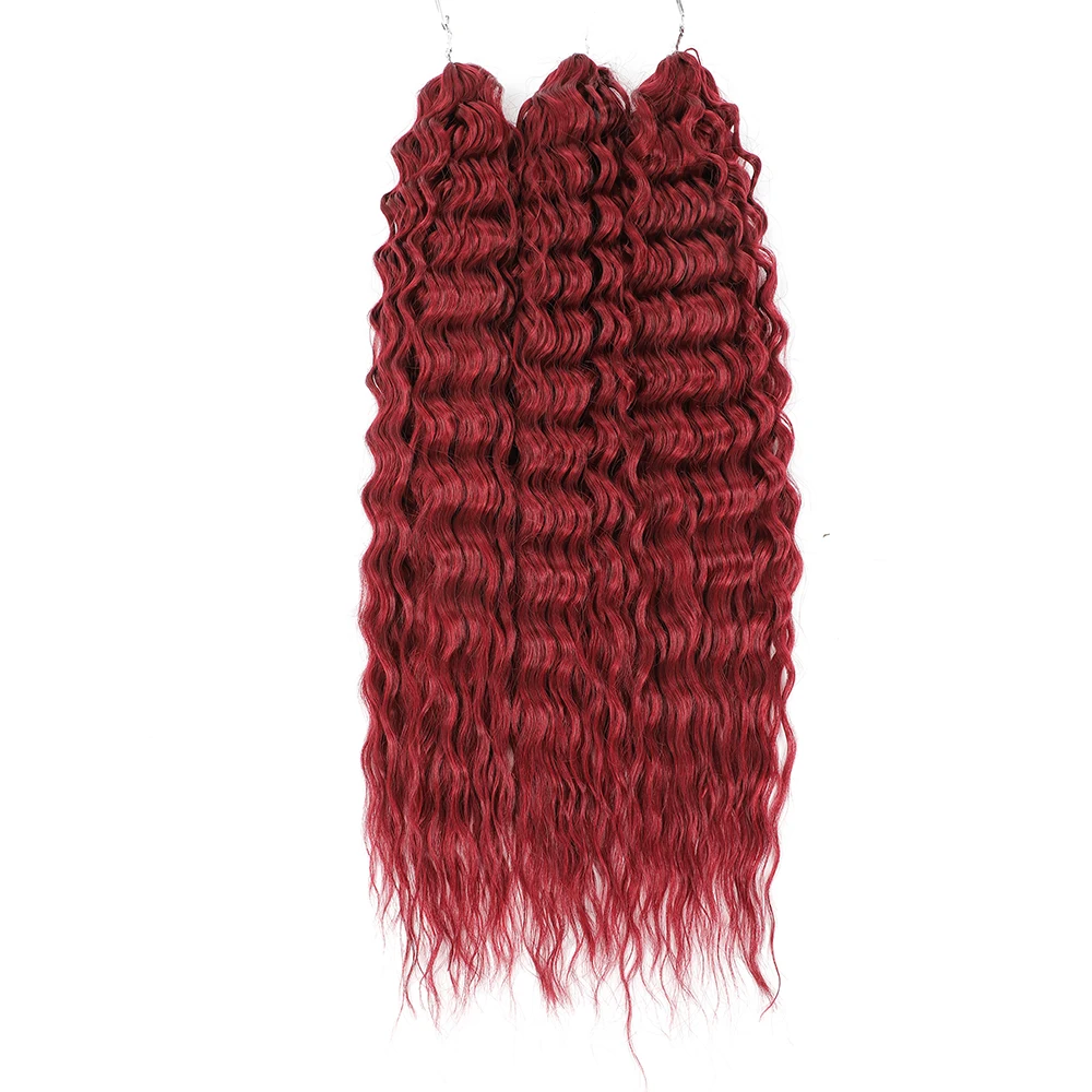 22 بوصة الاصطناعية موجة عميقة الكروشيه الشعر ارييل أومبير تجديل الشعر ارتفاع درجة الحرارة الألياف ملحقات للنساء برتقالي أحمر أشقر