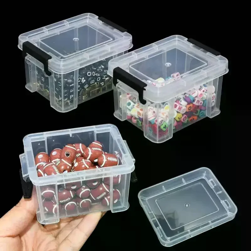 3Pcs Plastic Storage Boxes With Lid Stackable Bead Organizer Small Square Handmade Containers Suitable For Jewelry