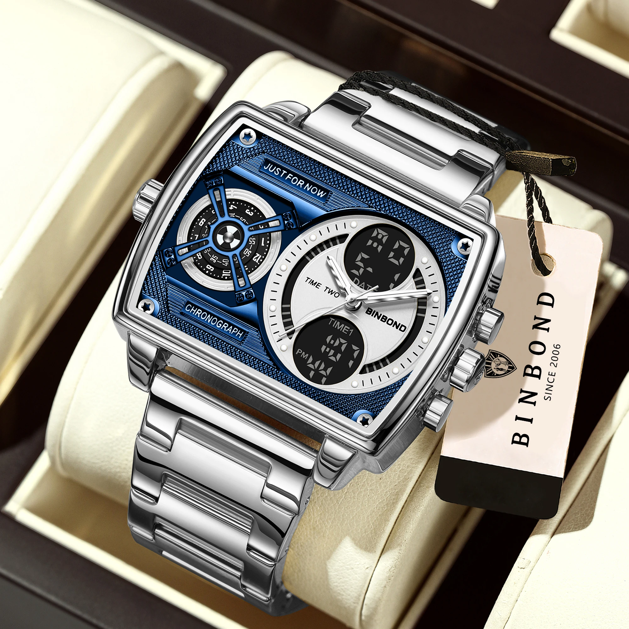 BINBOND Multifunktionale Präzisions-Quarzuhren für Herren Luxuriöse Leuchtende Wasserdichte Herren-Armbanduhren Chronograph Sport Reloj