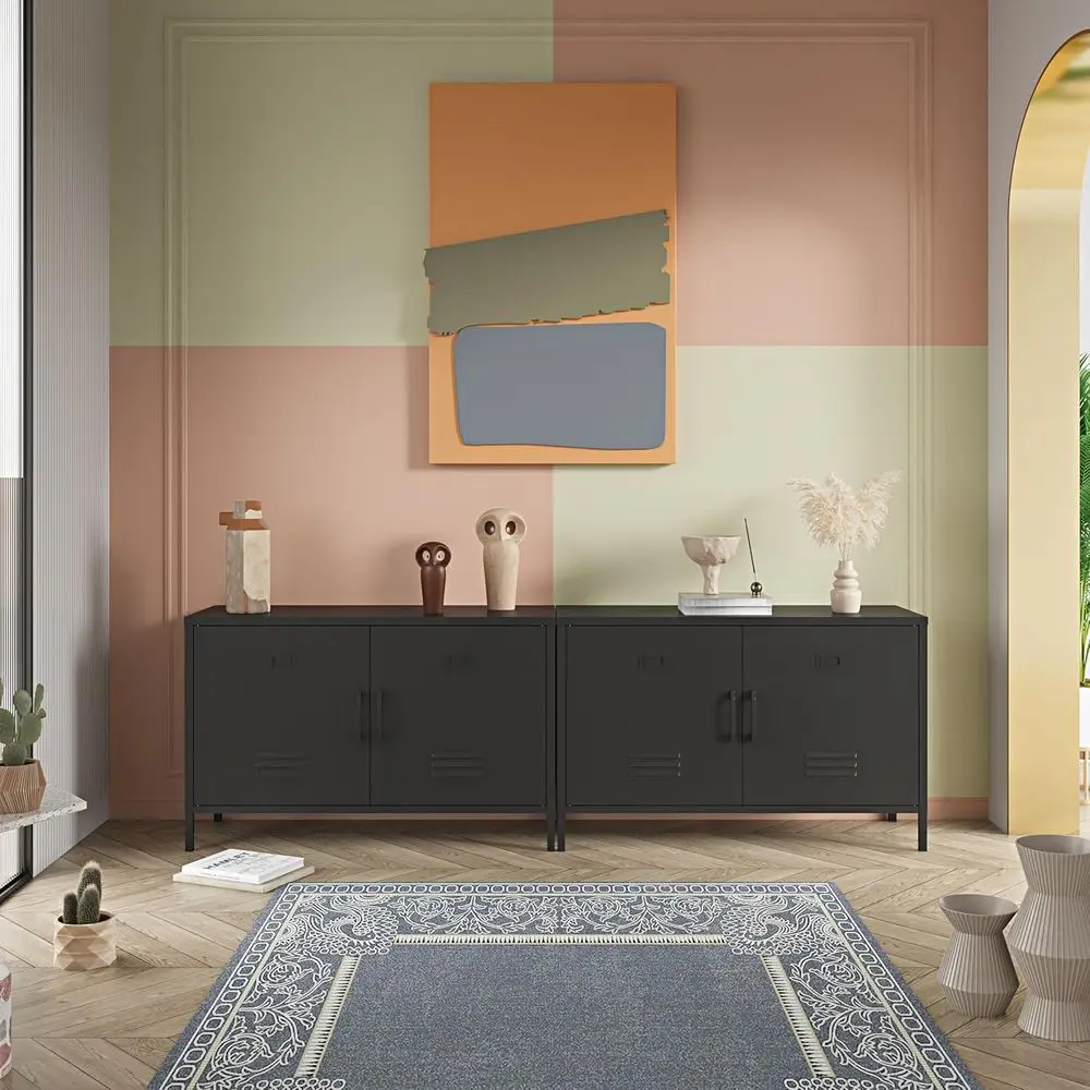 خزانة تخزين فولاذية سوداء ببابين مع أرفف قابلة للتعديل، وخزانة متعددة الأغراض للمنزل والمكتب واستوديوهات الموسيقى #2