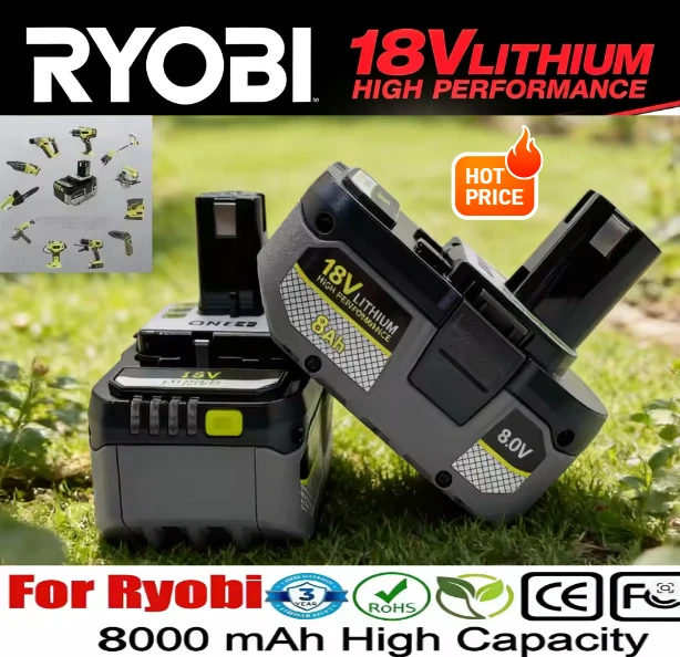 

Quick Charge RYOBI ONE+ 18V 6.0/8.0Ah Rechargeable Lithium Battery High Capacity Long Runtime for All ONE+ Cordless Power Tools