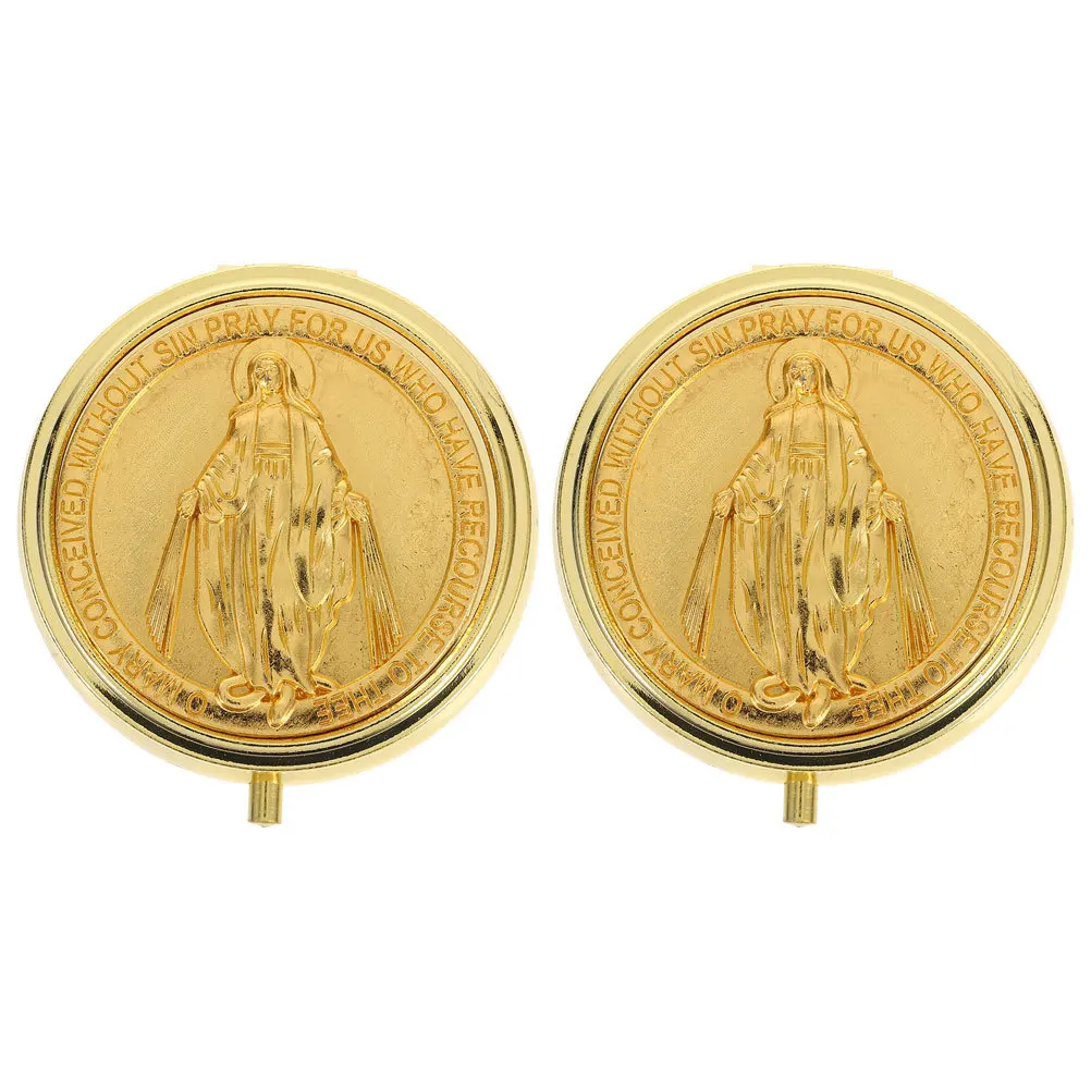 

2Pcs Round First Communion Rosary Box Metal Jewelry Organizer Small Retro Keepsake Case for Rings Bracelets Necklaces