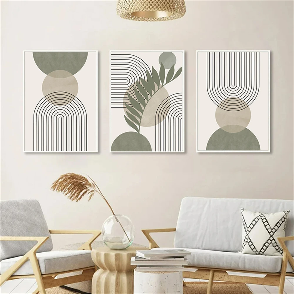 

Nordic Sage Green Botanical Posters And Prints Pictures Abstract Boho Geometric Wall Art Canvas Painting Living Room Home Decor