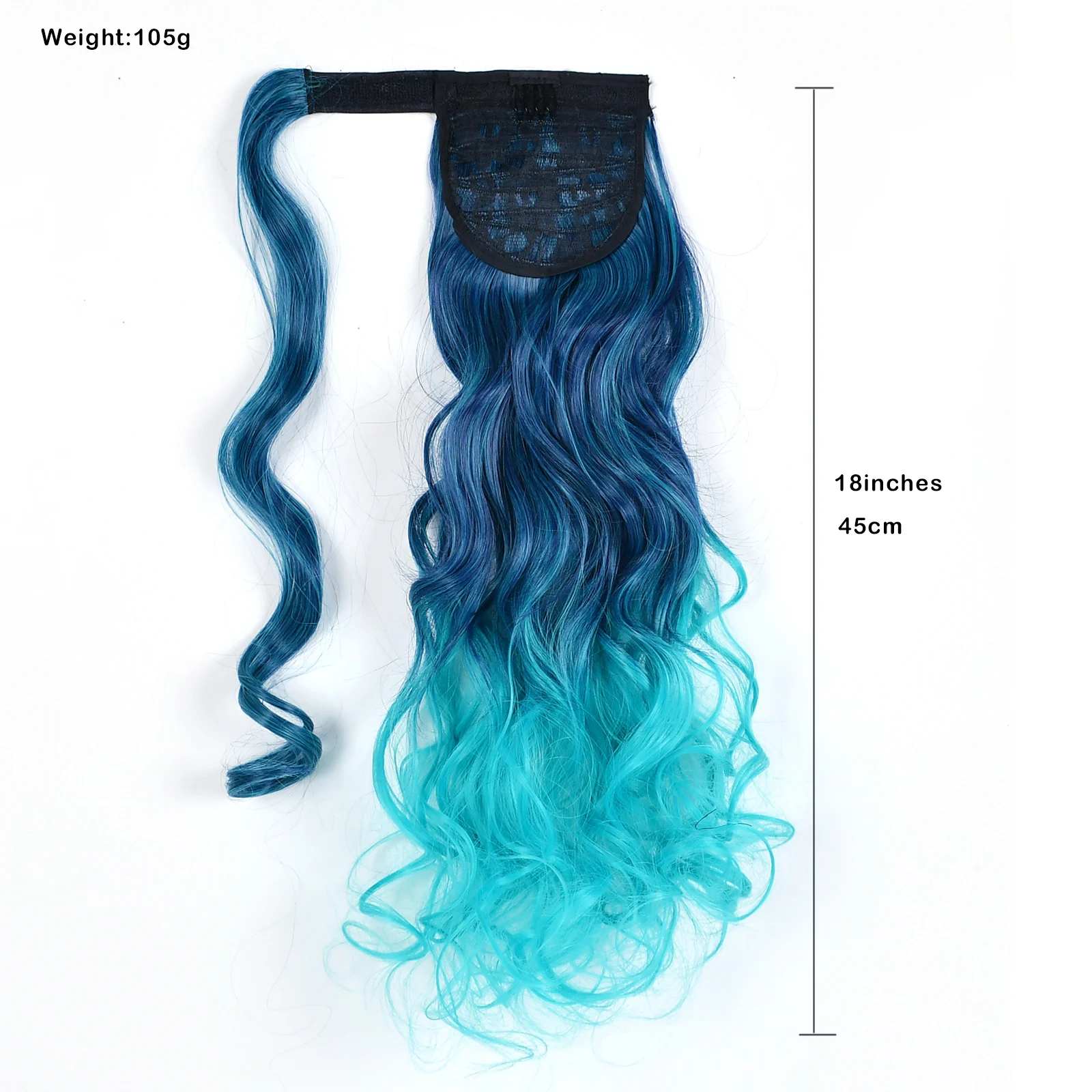 2PCS Rainbow Ombre Wrap Around Ponytail Extension Straight & Wavy Magic Tape Ponytails Synthetic Hair Piece For Women Party