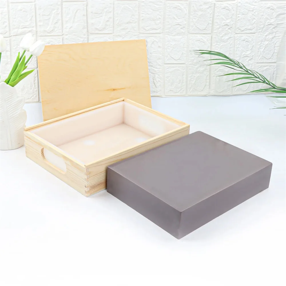 قوالب صابون كبيرة قالب بطانة سيليكون مستطيل مع صندوق خشبي وغطاء أدوات صنع الصابون اليدوية #5