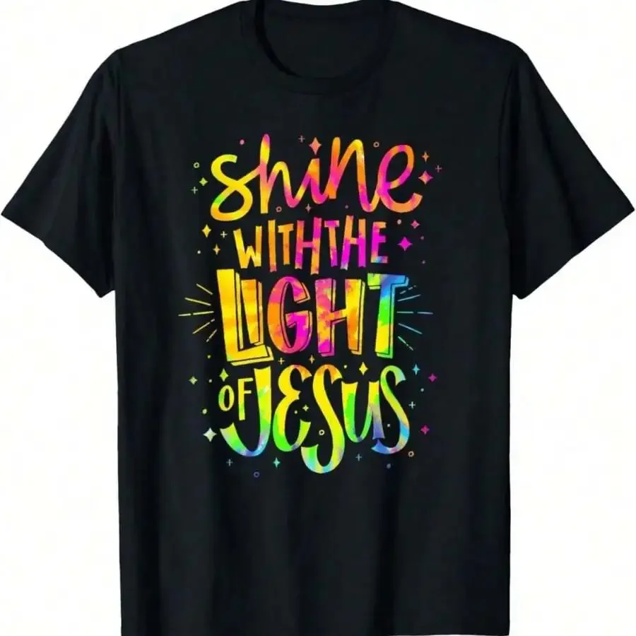 Men Neon Glow-In-The-Dark Christian T Shirts With Funny Sayings For Men Shine With The Light Of Jesus Bible Verse Cross Design B