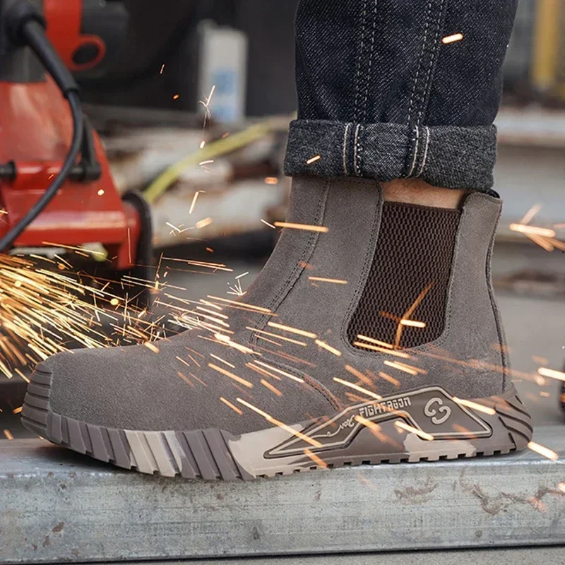 Botas de segurança de soldagem masculinas anti-esmagamento sapatos de trabalho industrial à prova de punctura dedo do pé de aço sapatos de segurança indestrutíveis tamanho 36-46