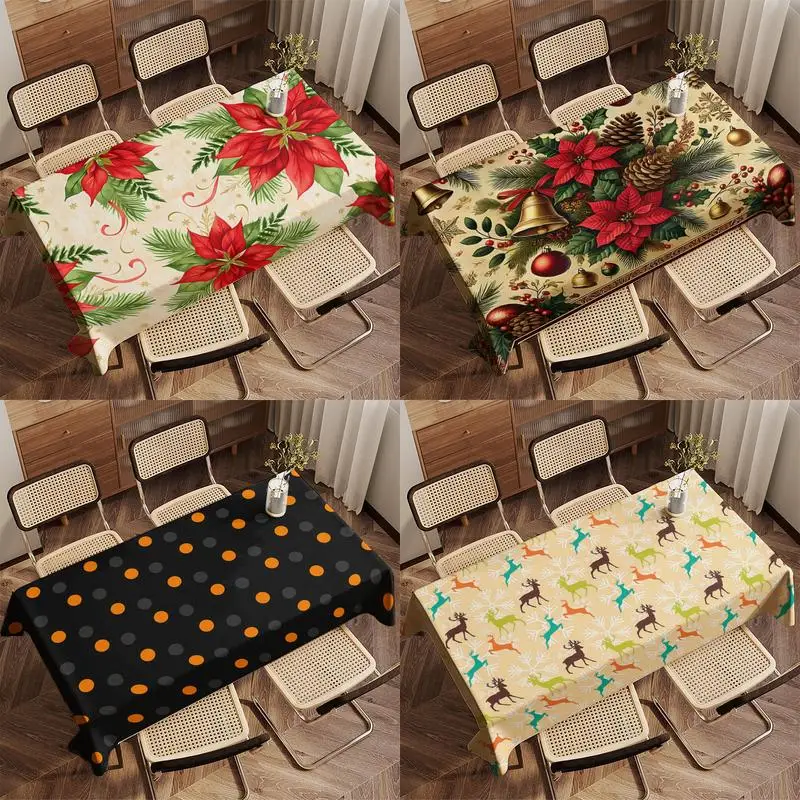 Christmas Poinsettia Tablecloth Restaurant Kitchen Tablecloth Living Room Home Decoration Rectangular Party Decoration