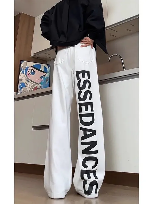 

Мужские джинсы свободного кроя с широкими штанинами, с буквенным принтом, в американском уличном стиле, прямые, слегка расклешенные, длинные брюки для повседневной носки