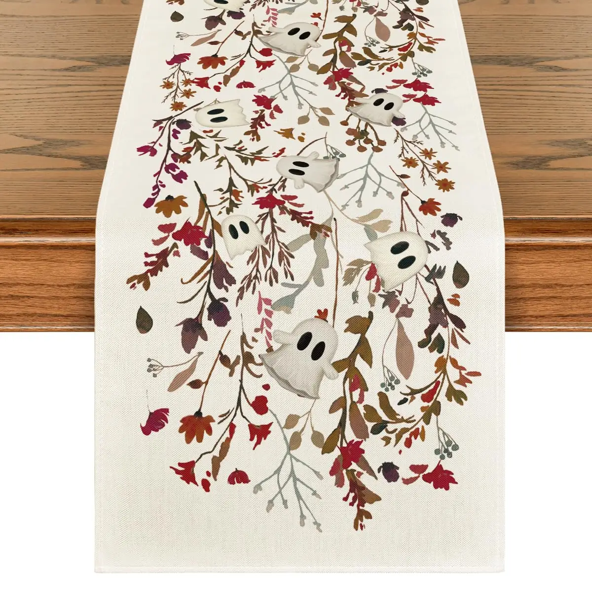 

Ghost Flowers Leaves Halloween Table Runner,Seasonal Fall Kitchen Dining Table Decoration for Home Party Decor
