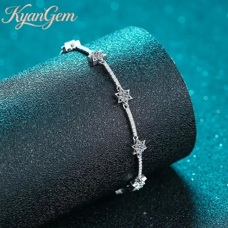 

KyanGem 18K Gold Inlaid Diamond Women's Bracelet, Ten Diamonds Hexagonal 1-carat Moissanite PT950 Platinum Bracelet Jewelry