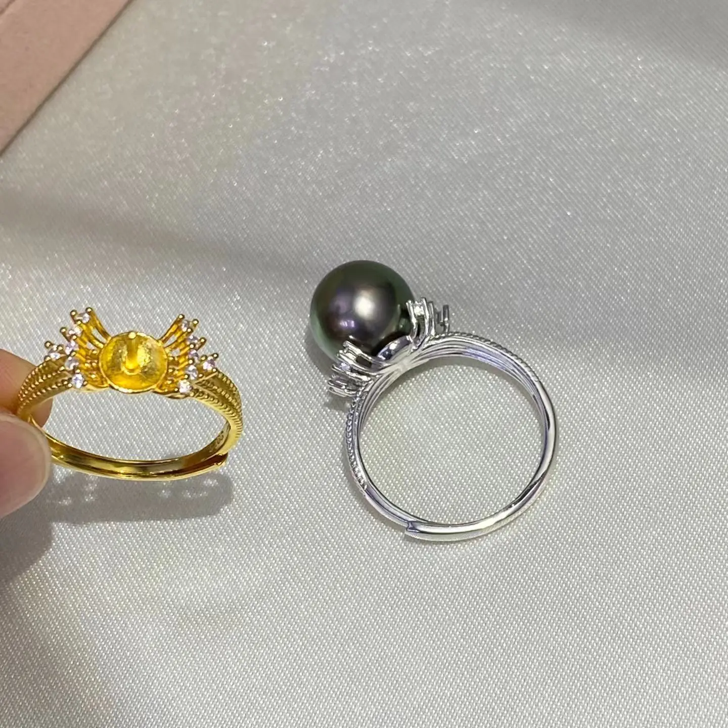 Wholesale S925 Sterling Silver Adjustable Ring Mount Settings Findings Mountings Accessory Parts for 10-11mm Pearls 5pcs/lot