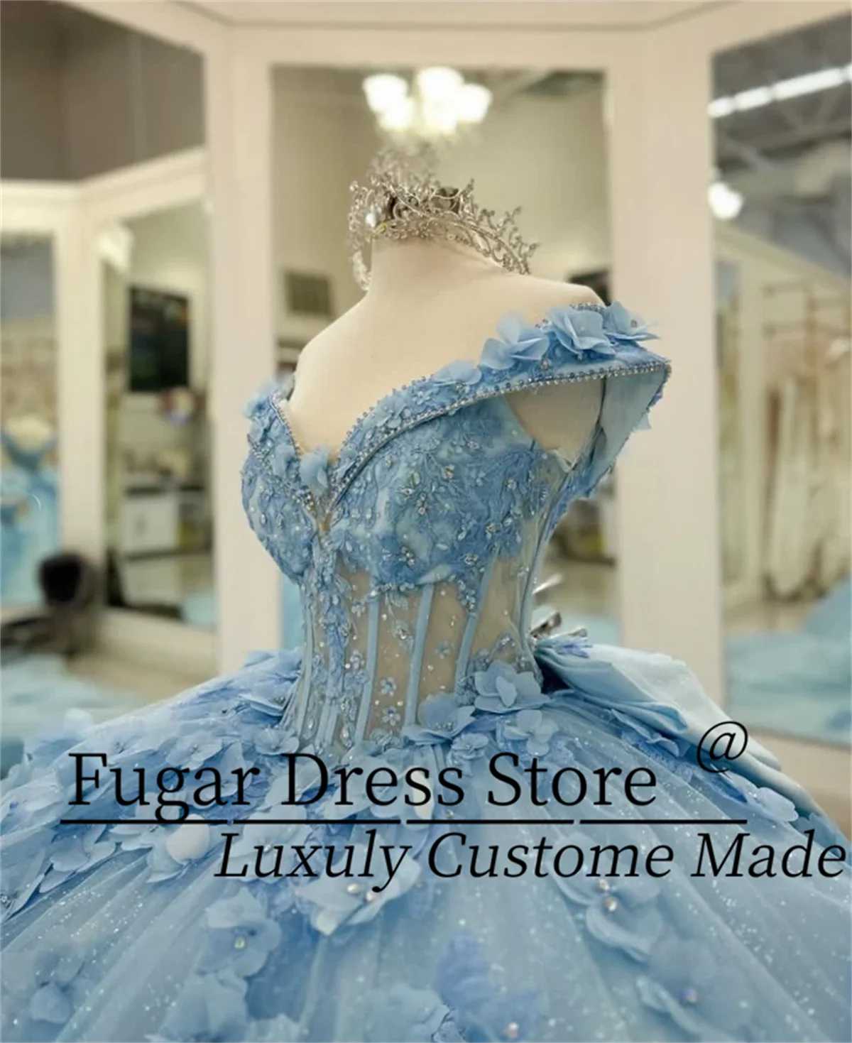 فساتين Quinceanera مقاس مخصص للأميرة باللون الأزرق السماوي موضة زهور ثلاثية الأبعاد حلوة للحفلات الراقصة Perty فساتين نسائية Vestidos de 15 quinceañera