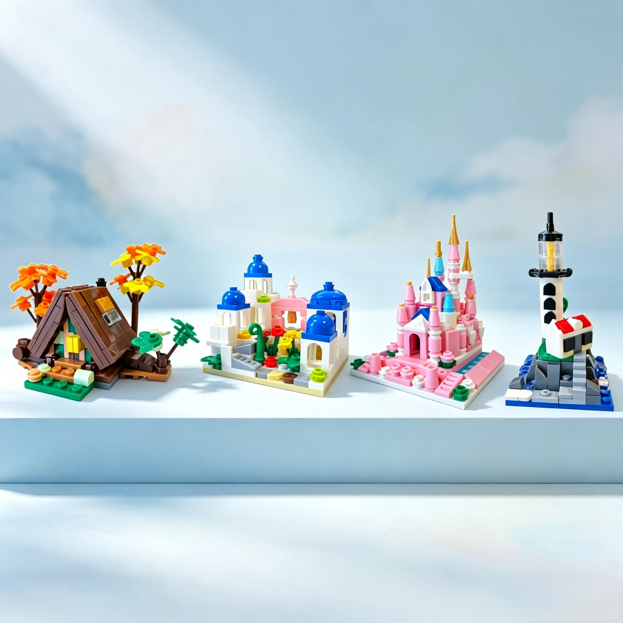 Creative City Street View Building Blocks Santorini Greek Island Lighthouse Castle House Architecture DIY Toy Gift for Kids Girl