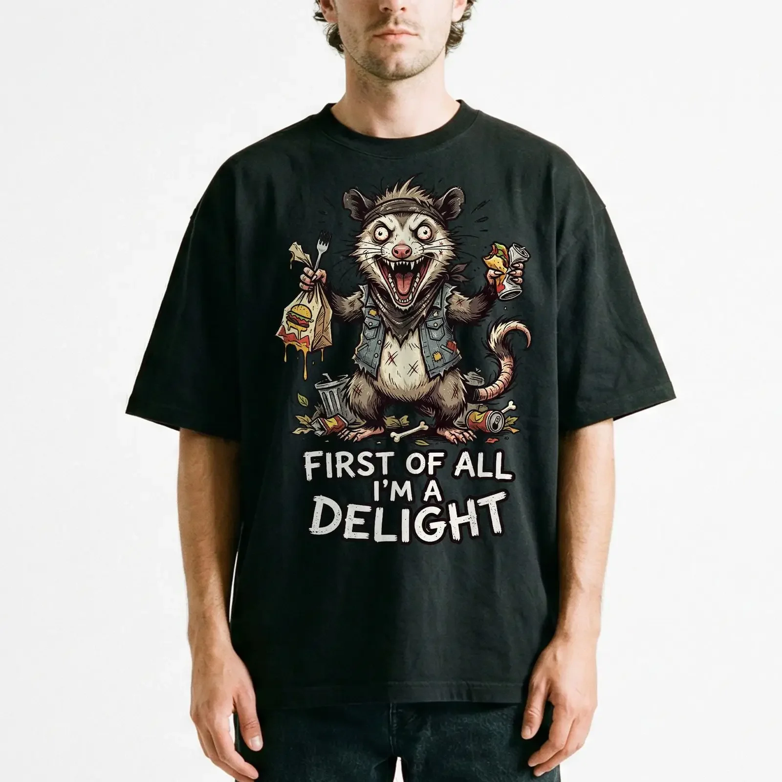 Funny Opossum First Of All Im A Delight Possum T Shirt Trash Animal Humor vintage Washed Stylish Soft designer clothes Slightly