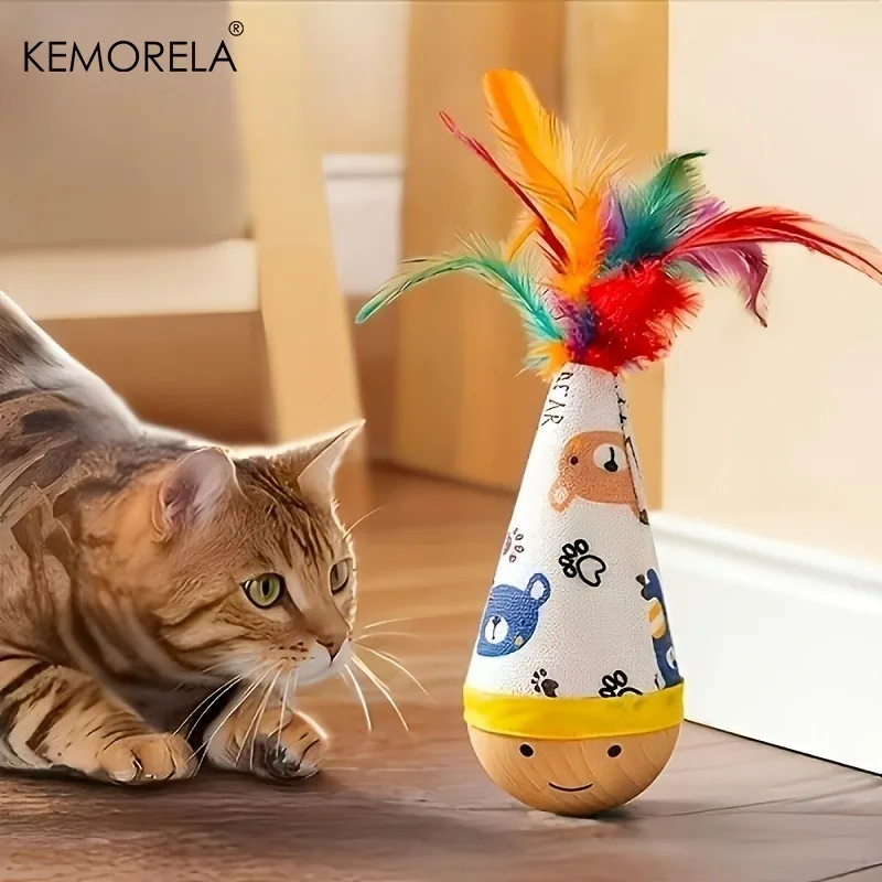 KEMORELA Schaukel-Katzenspielzeug, dynamisches, schüttelndes, interaktives Spiel, speziell für Katzen entwickelt, für unabhängiges Spielen, Haustierspielzeug im Feder-Stil – Detail 4