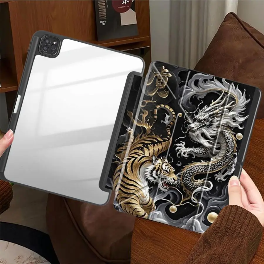 Dragon Tiger Duel Tablet Case For iPad 9th Mini 7 6 5 Pro M4 13 2025 2026 11th Air 8 M2 M3 3 12th 10th Gen With Pen Slot Cover