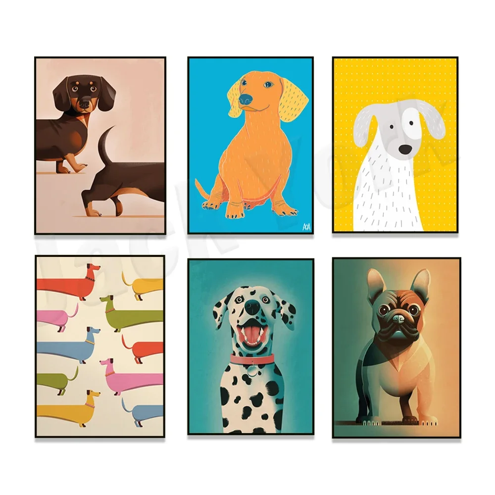 Dachshund, sausage dog, french bulldog, dalmatian dog art, dog poster, dog portrait, scandinavian illustration, kids room decor