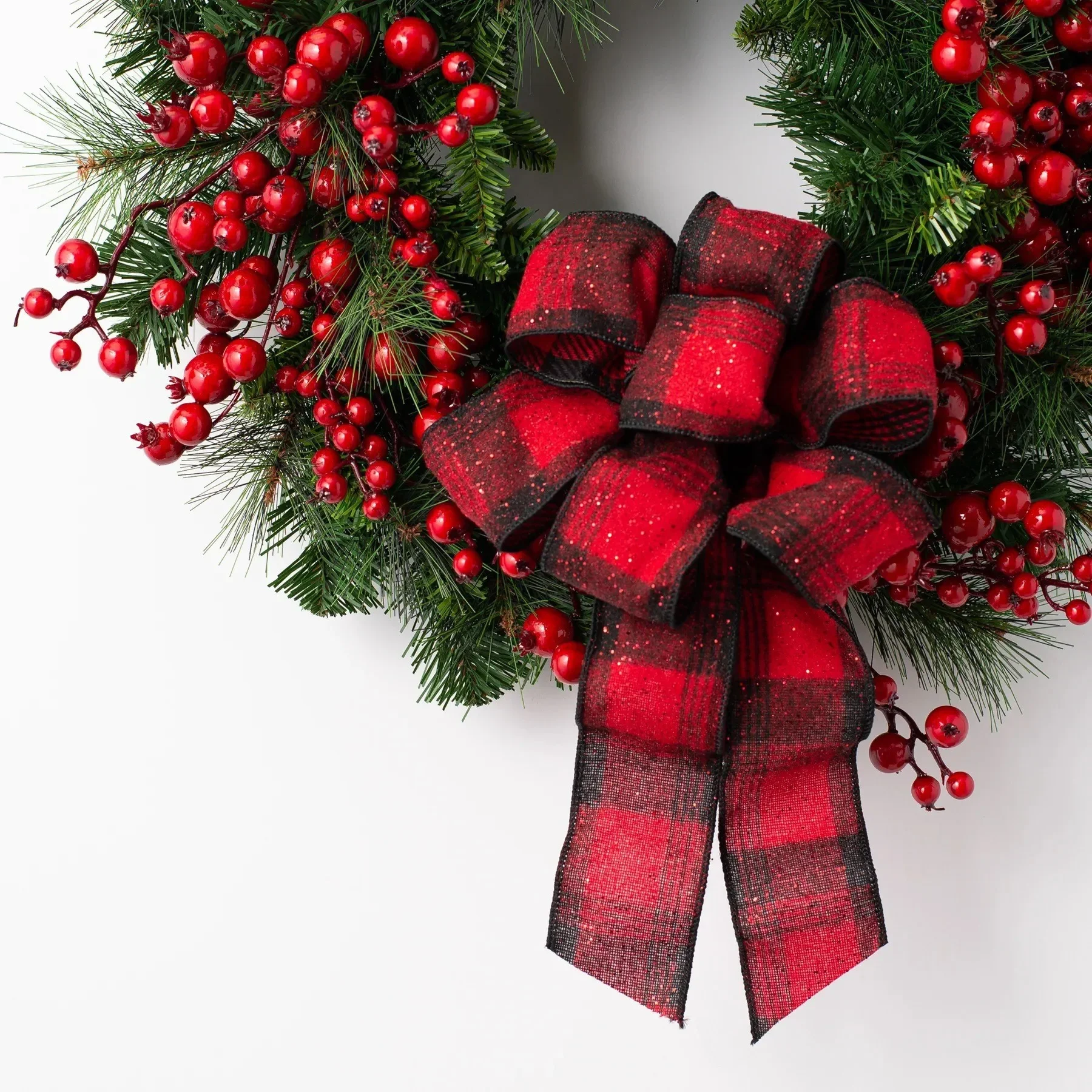 1 Stück 15,75 Zoll weihnachtlicher roter Obstkranz, geeignet für die Türbehangdekoration, Heimdekoration, Simulationsblumenkranz – Detail 5