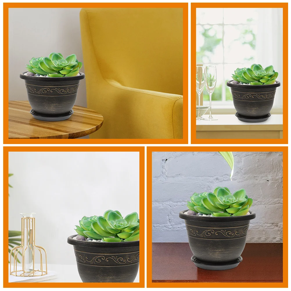 

4Sets Resin Planters Breathable Drainage Holes Suitable for Bonsai Succulents Indoor Outdoor Gardening Containers