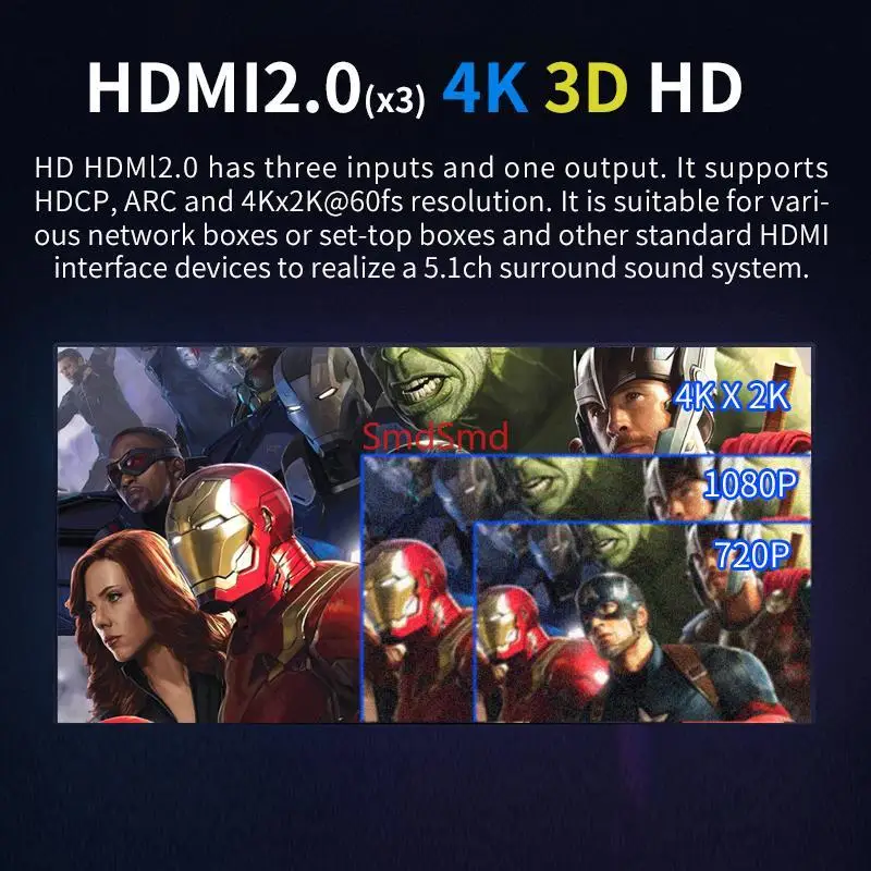 HD915PRO 5.1CH HD Audio Decoder Bluetooth 5.0 Reciever Dolby Atmos DTS AC3 HDMI2.0-Compatible 4K3D Converter
