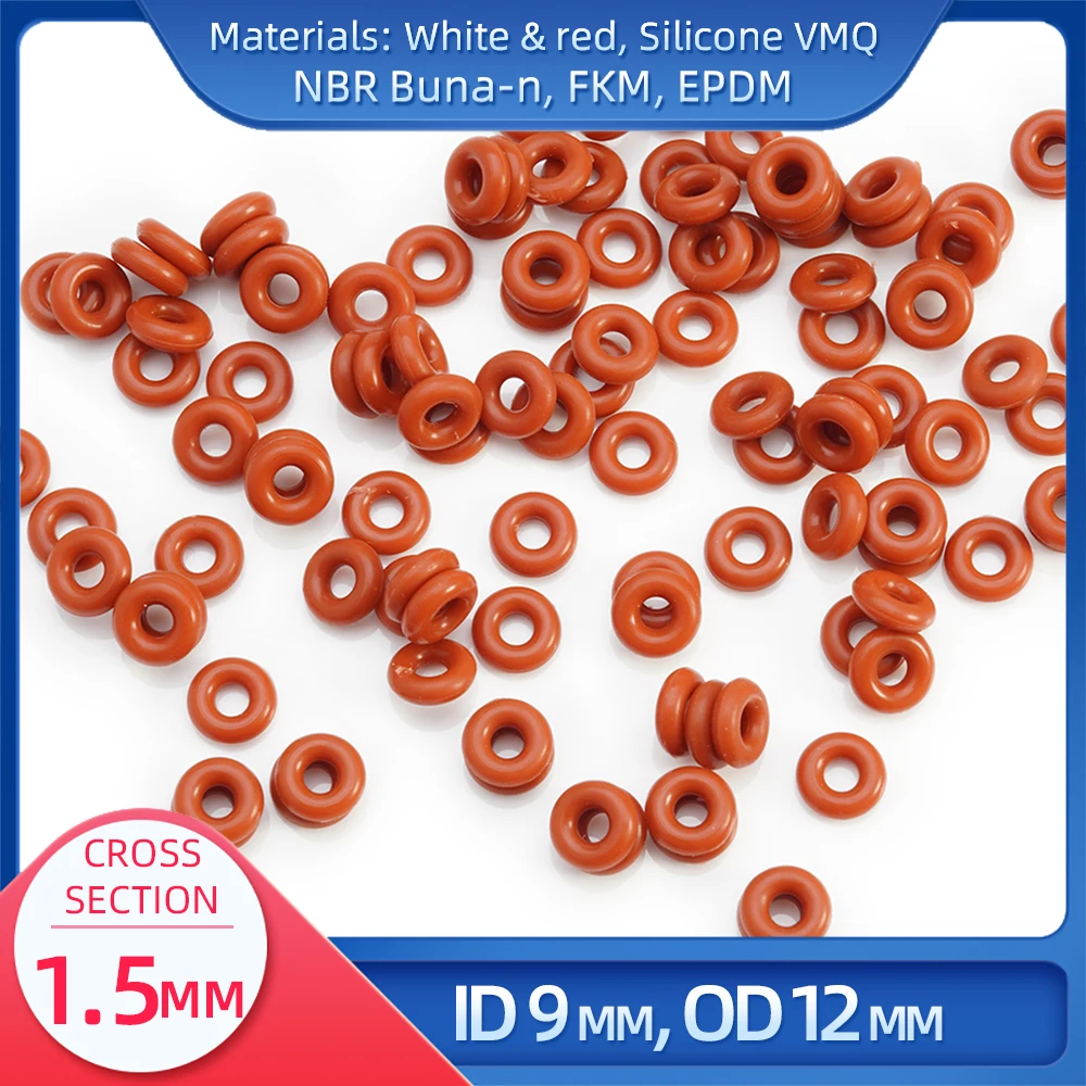 

O Ring CS 1.5mm ID 9mm OD 12 mm Material With Silicone VMQ NBR FKM EPDM ORing Seal Gasket