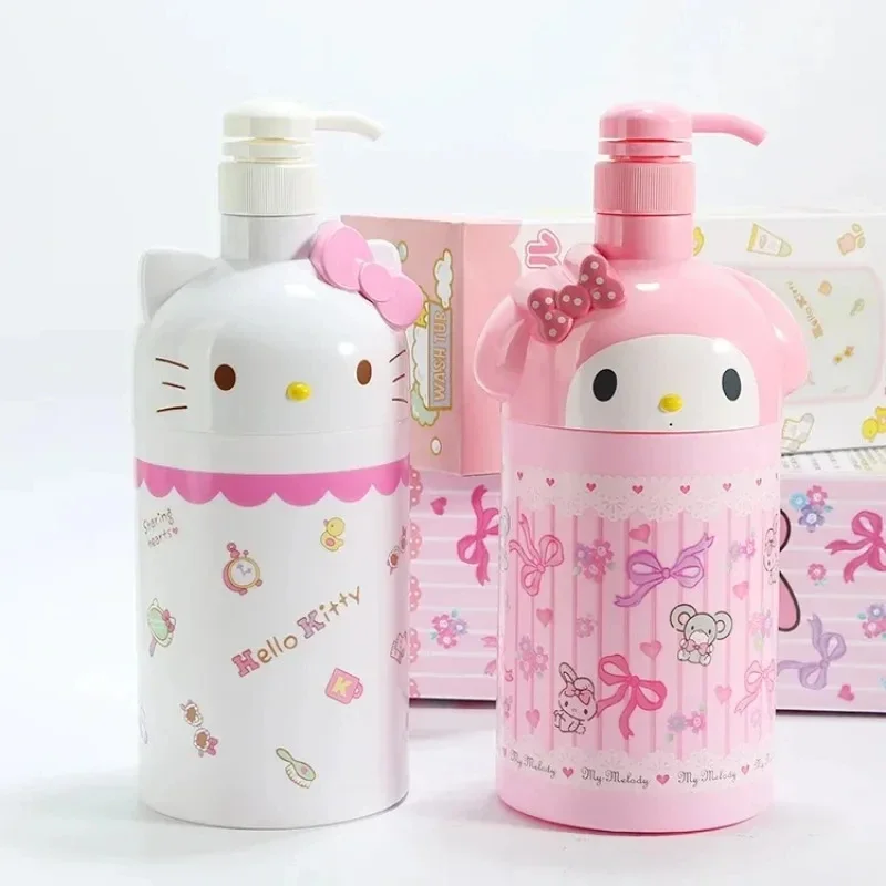 Sanrio Hello Kitty MyMelody Liquid Dispensing Bottle 1000ml Large Capacity Portable Shower Gel Shampoo Lotion Press Empty Bottle