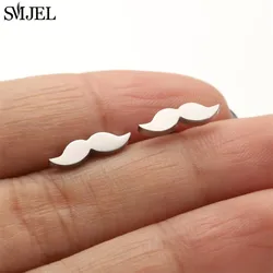 SMJEL Funny Mustache Beard Stud Earrings for Women Cartoon Stainless Steel Beard Pattern Earings Female Wholesale Jewelry Brinco